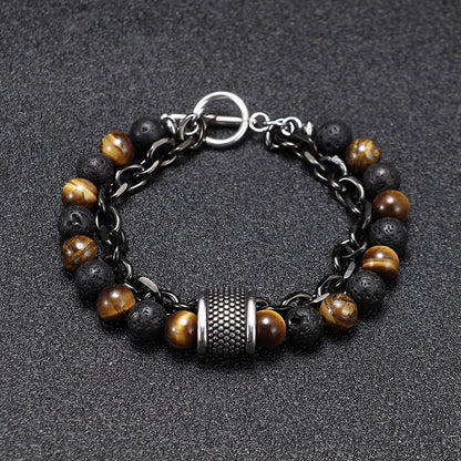 Punk Style Matte Tiger Eye Stone Bracelet for Men - Unique Natural Stone Beaded Chain Bracelet - STAR8S