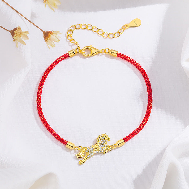 chinese zodiac horse silver red string bracelet – s925 sterling silver lucky bracelet for women