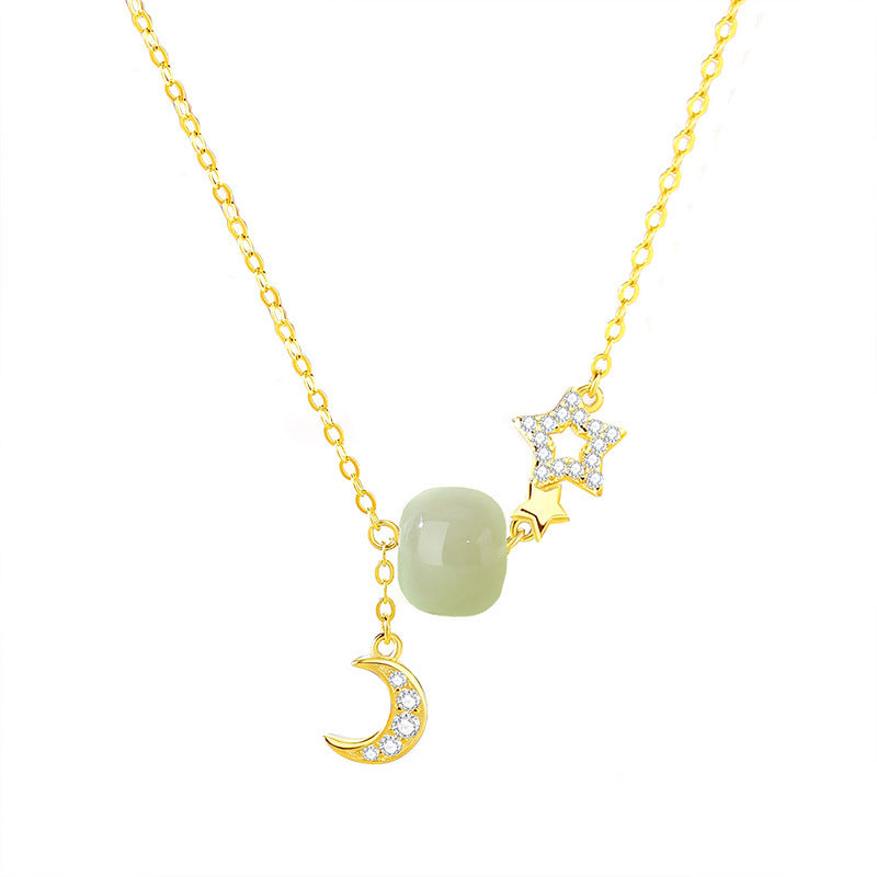 Real Jade Necklace - 925 Silver Star Moon Hetian Collarbone Chain | STAR8S