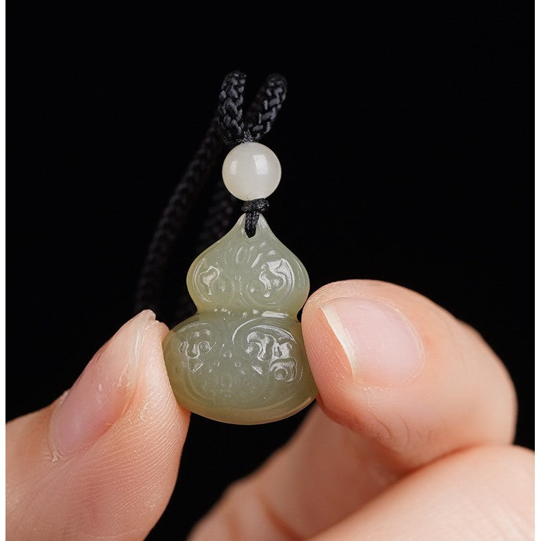natural hetian jade wealth and fortune gourd pendant necklace | men & women jade amulet