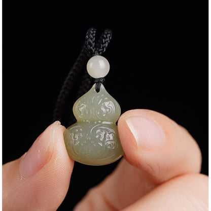 Natural Hetian Jade Wealth and Fortune Gourd Pendant Necklace | Men & Women Jade Amulet