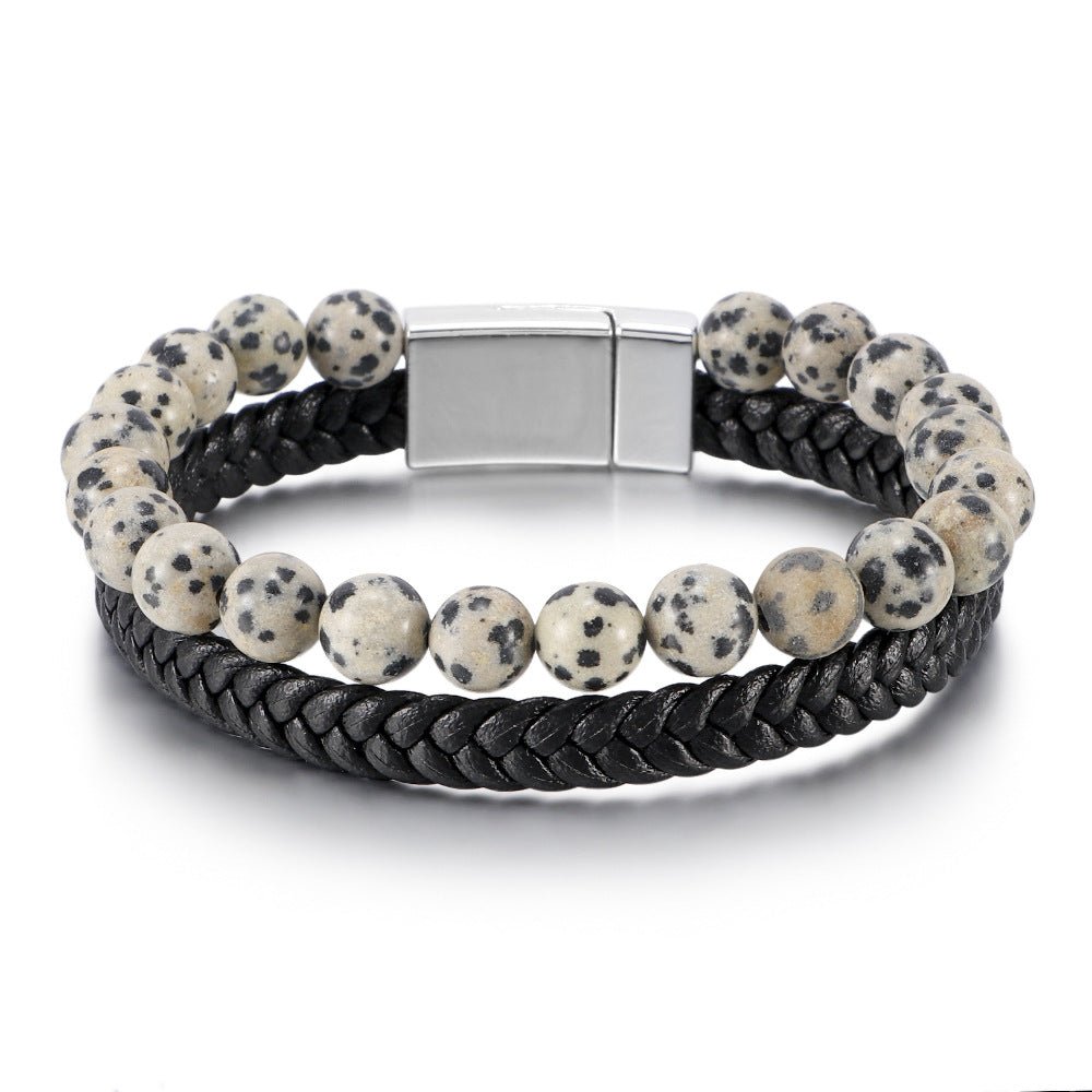 men’s beaded stone bracelet - tiger eye beads with genuine leather cord - natural stone and agate bracelet - star8s