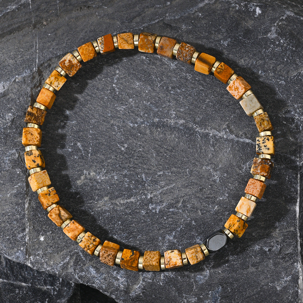 Picture Stone Men’s Bracelet – Square Semi-Precious Beaded Bracelet for Men - STAR8S