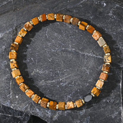 Picture Stone Men’s Bracelet – Square Semi-Precious Beaded Bracelet for Men - STAR8S