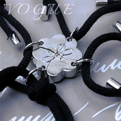 4Pcs Magnetic Friendship Bracelets for 4 Best Friends Matching Interlocking Heart Charm Braided Rope Adjustable Cord Set Family Sibling Long Distance Relationship Gift 20g