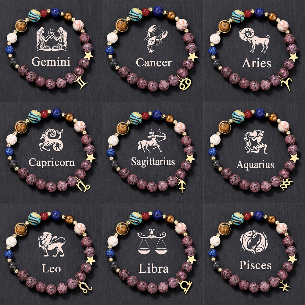 Zodiac Signs Bracelet - Stainless Steel Pendant, Natural Stone, Handmade Beaded Couple Bracelet for Women - STAR8S
