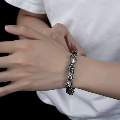Men's Dragon Head Bracelet Silver Tone Steel Punk Rock Hip Hop Dragon Bone Link Bracelet Chinese Zodiac Dragon Scaled Bracelet Heavy Metal Motorcyclist Jewelry Gift for Boyfriend