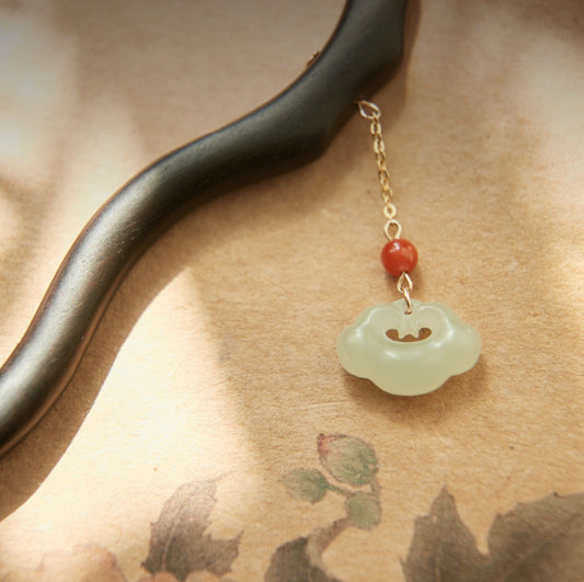 Natural Black Ebony Wood & Hetian Jade Hairpin - Hair Stick Accessory