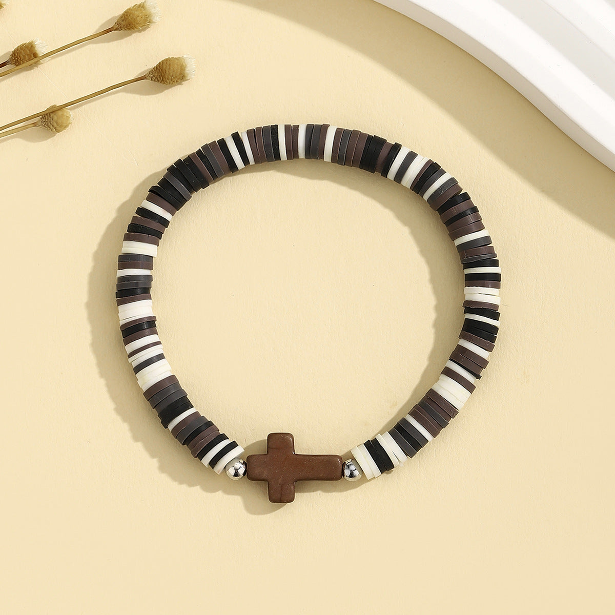 Turquoise Cross Bracelet Bohemian Colorful Polymer Clay Adjustable Stretch Bracelet - STAR8S