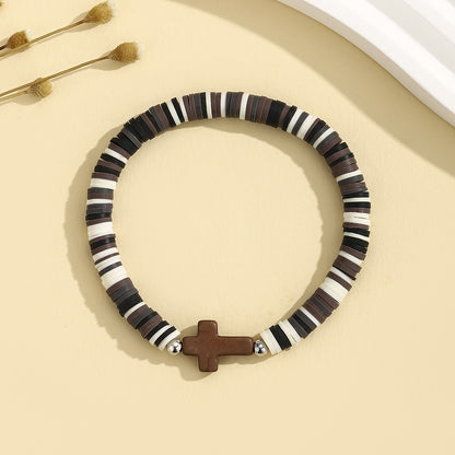 Turquoise Cross Bracelet Bohemian Colorful Polymer Clay Adjustable Stretch Bracelet - STAR8S