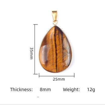 Natural Crystal Stone Teardrop Pendant Necklace – Amethyst, Tiger Eye, Labradorite, Redstone, White Turquoise, Green Aventurine - STAR8S