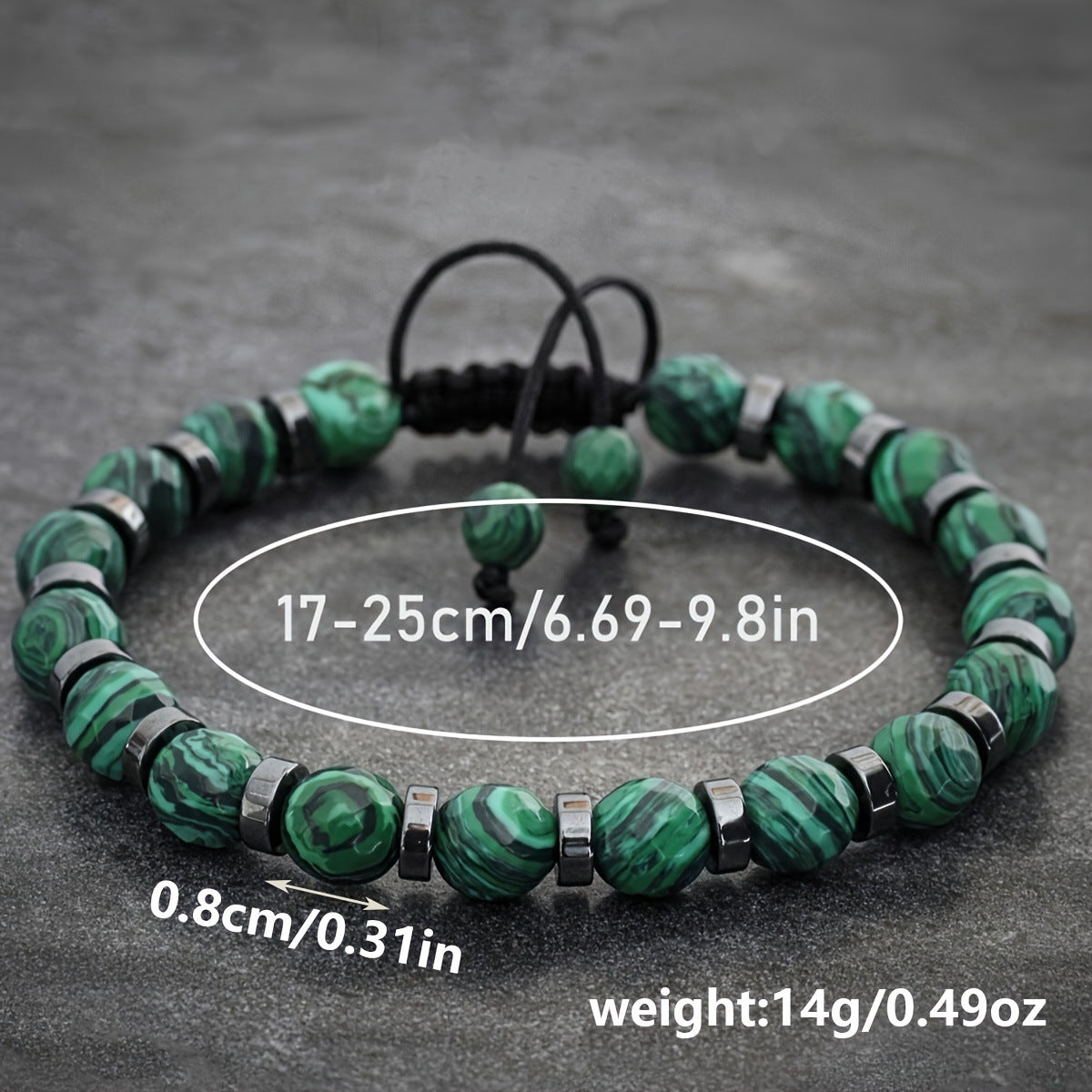green natural stone beaded bracelet, handmade adjustable cord with 8mm beads, boho summer jewelry for men and women