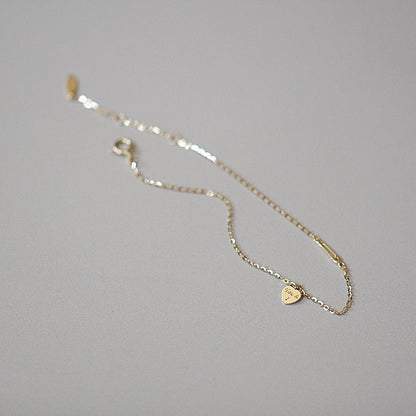 925 Sterling Silver 14K Gold Plated Heart Pin Bracelet - Elegant Minimalist Design