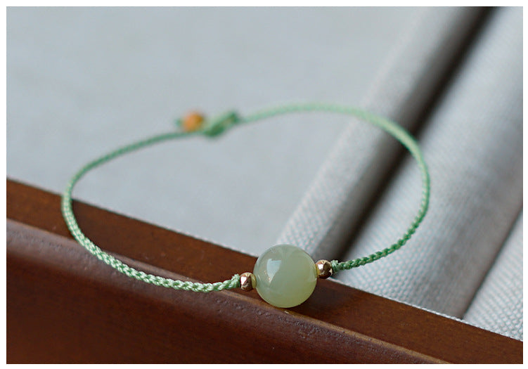 natural clear water gradient hetian jade handwoven braided anklet bracelet – elegant & simple jewelry