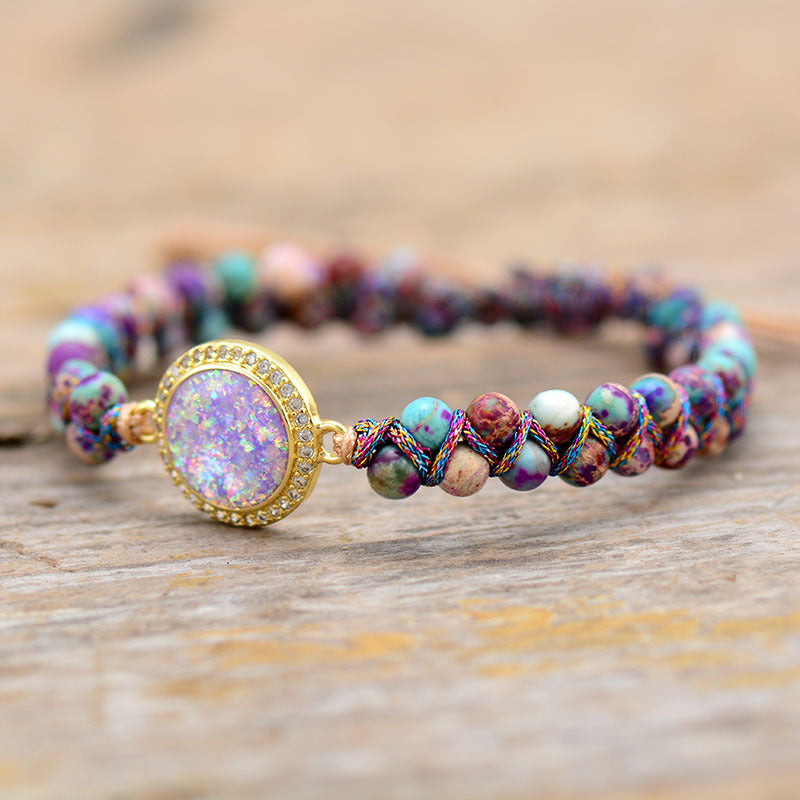 imperial jasper opal braided adjustable friendship bracelet – purple & turquoise beaded boho jewelry - star8s