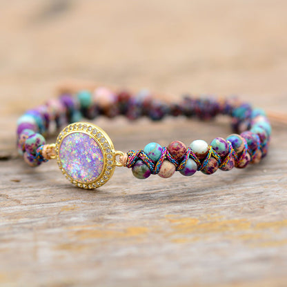 Imperial Jasper Opal Braided Adjustable Friendship Bracelet – Purple & Turquoise Beaded Boho Jewelry - STAR8S