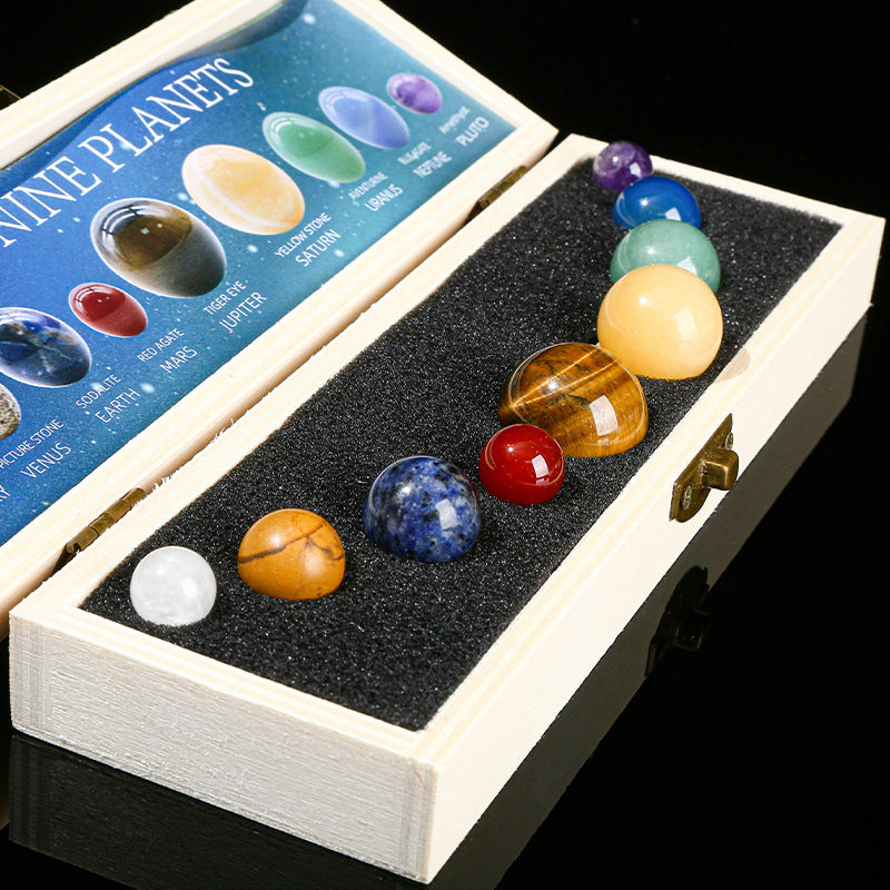 crystal ball solar system nine planets set – decorative mineral specimen planetary sculpture - star8s