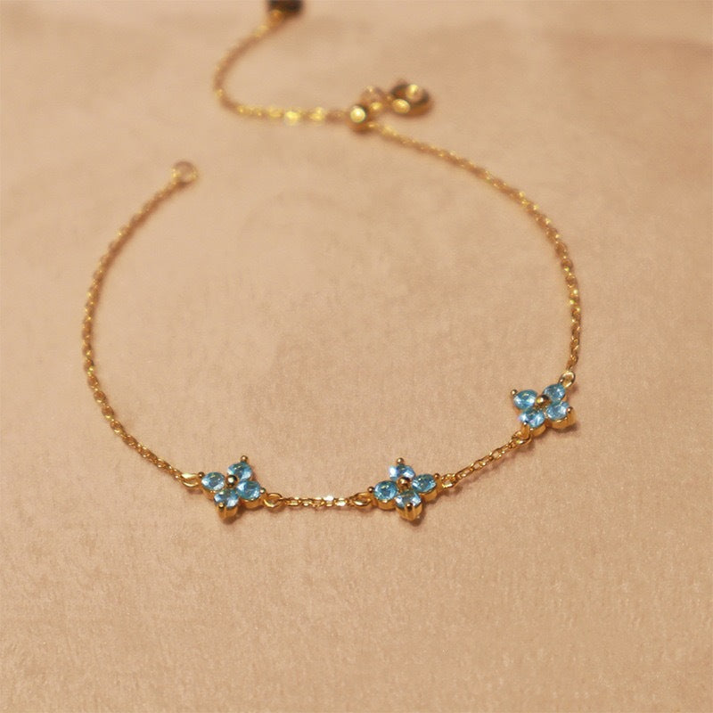blue 925 sterling silver 18k gold plated clover flower bracelet – romantic and elegant design