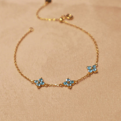 Blue 925 Sterling Silver 18K Gold Plated Clover Flower Bracelet – Romantic and Elegant Design