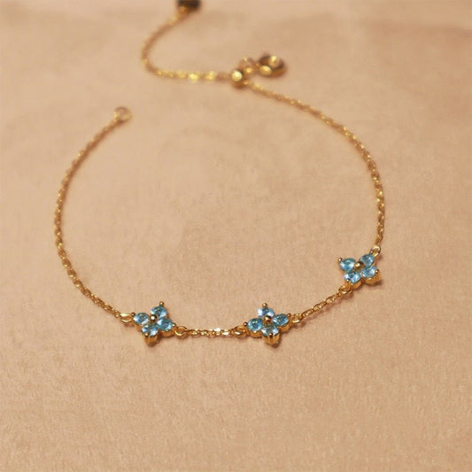 Blue 925 Sterling Silver 18K Gold Plated Clover Flower Bracelet – Romantic and Elegant Design - STAR8S