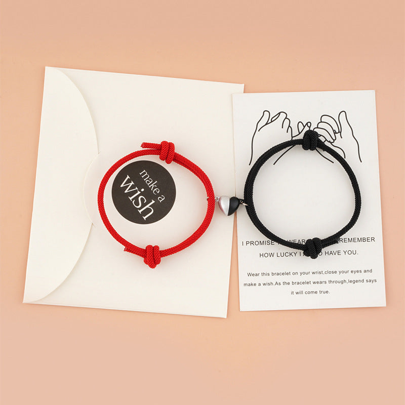 magnetic couples bracelets matching heart mutual attraction rope braided bracelet set for boyfriend girlfriend long distance relationship friendship jewelry gift for best friend