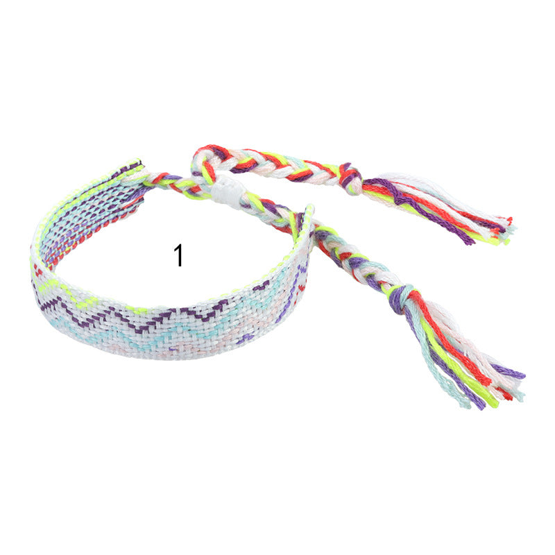boho woven friendship bracelet – wide colorful tassel wristband, adjustable bohemian bracelet
