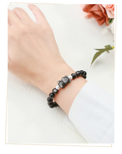 Silver Obsidian Bear Bracelet – Minimalist Black Gemstone Beaded Bracelet for Men & Women - STAR8S