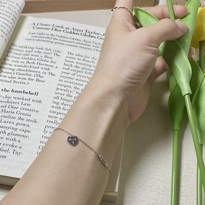 925 Sterling Silver 14K Gold Plated Heart Pin Bracelet - Elegant Minimalist Design