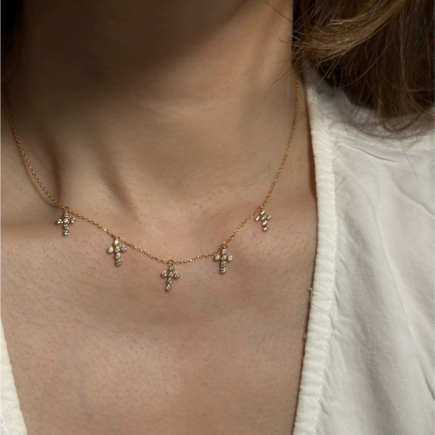 925 sterling silver 18k gold plated zircon cross pendant necklace - elegant & delicate