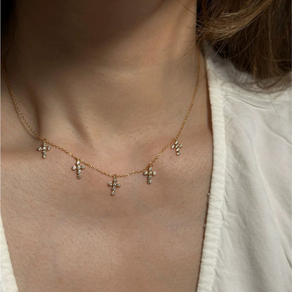 925 Sterling Silver 18K Gold Plated Zircon Cross Pendant Necklace - Elegant & Delicate