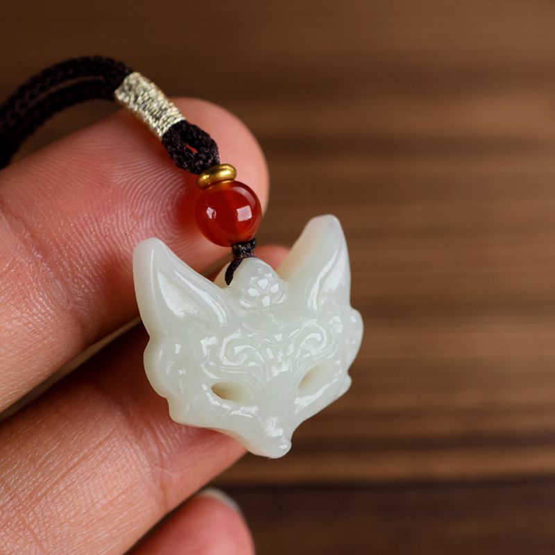 natural hetian jade white jade fox mask pendant 🦊 | handcrafted jade jewelry for men & women