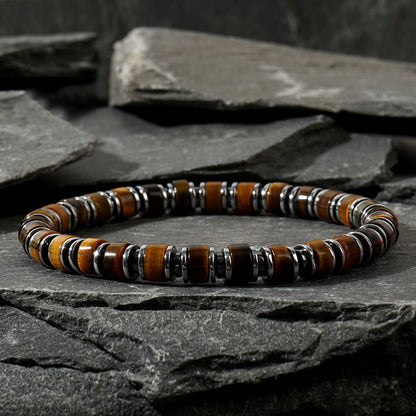 Men's Tiger Eye & Black Agate Natural Stone Beaded Bracelet – Simple Vintage Wristband - STAR8S