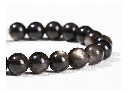 Silver Obsidian Bear Bracelet – Minimalist Black Gemstone Beaded Bracelet for Men & Women - STAR8S