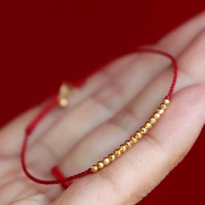 Red String Bracelet with Gold Beads | Minimalist Woven Red Cord Bracelet for Women | Chic Jewelry