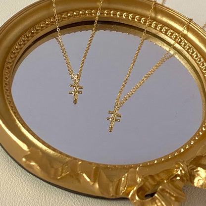 925 Sterling Silver 18K Gold Plated Cross Necklace - Hammered Design Minimalist Chic