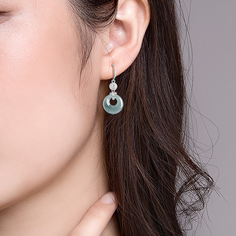 s925 silver natural jadeite jade ring blue water earrings – fashion women’s