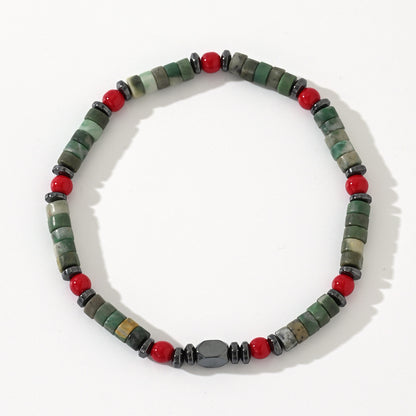 Boho Men's Bracelet - Natural Stone Beaded Cylinder Style Wristband - STAR8S