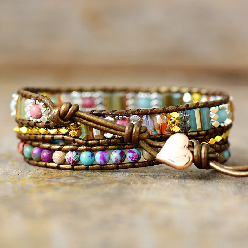 Imperial Jasper Boho Wrap Braided Leather Bracelet – Handmade 3 Wrap Natural Stone Bracelet - STAR8S