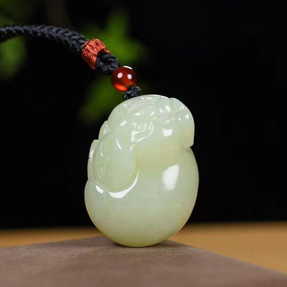 Natural Hetian Jade Lucky Pig Pendant Necklace - Chinese Zodiac Necklace for Men & Women