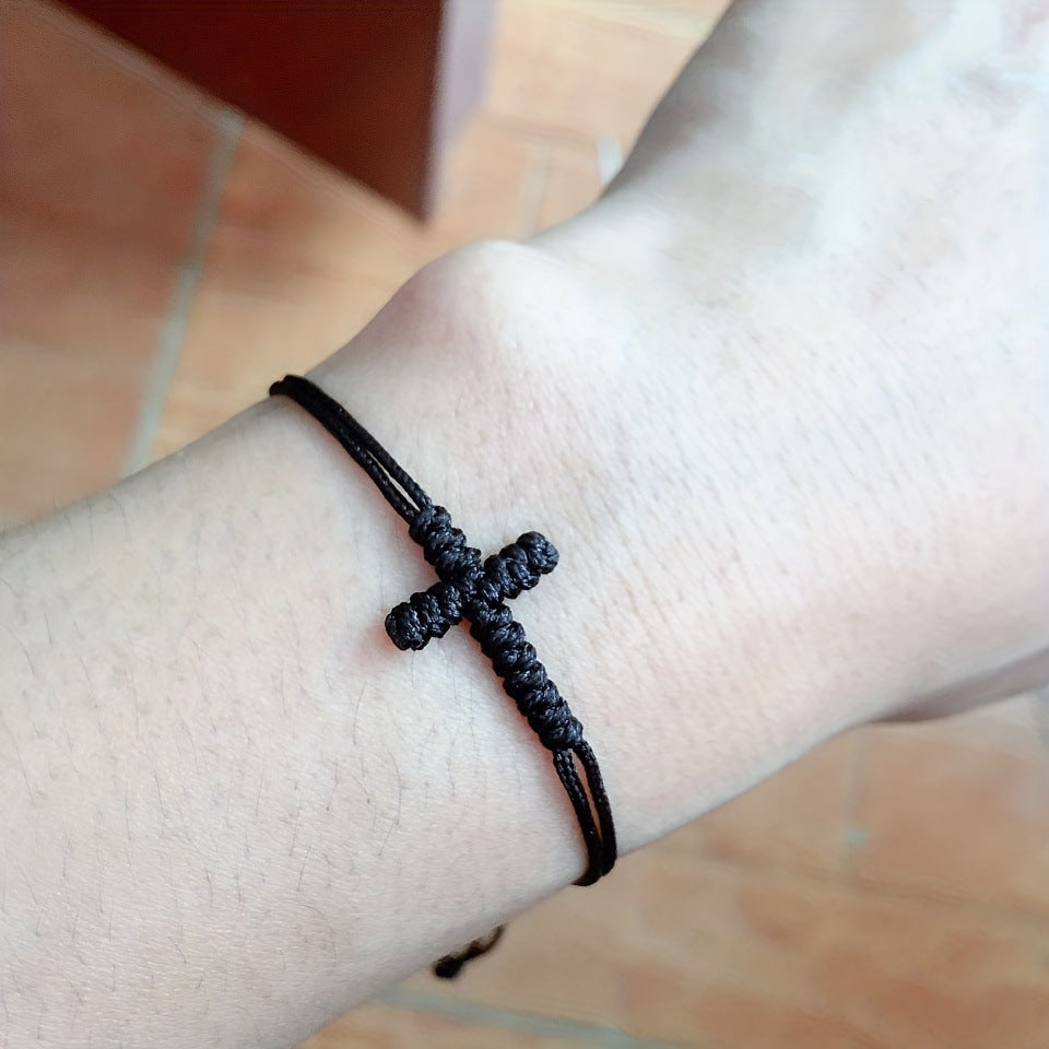 handmade cross string bracelet for women men braided rope christian cross bracelet religious faith jewelry lucky protection amulet wristband adjustable cord gift set