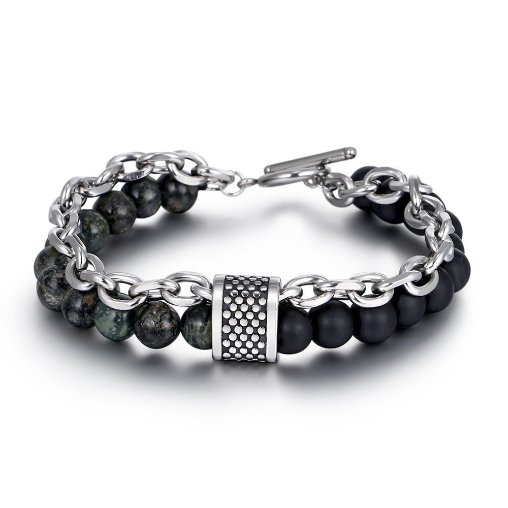 Punk Style Matte Tiger Eye Stone Bracelet for Men - Unique Natural Stone Beaded Chain Bracelet - STAR8S