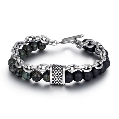 Punk Style Matte Tiger Eye Stone Bracelet for Men - Unique Natural Stone Beaded Chain Bracelet - STAR8S