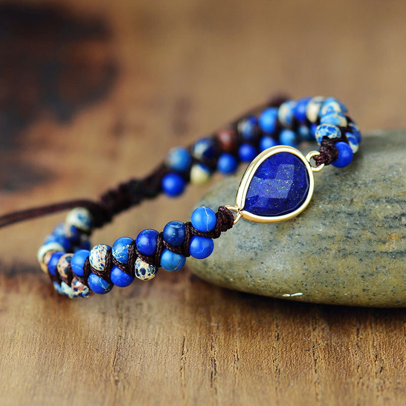 Teardrop Lapis Lazuli Natural Stone Handcrafted Braided Adjustable Bracelet - STAR8S