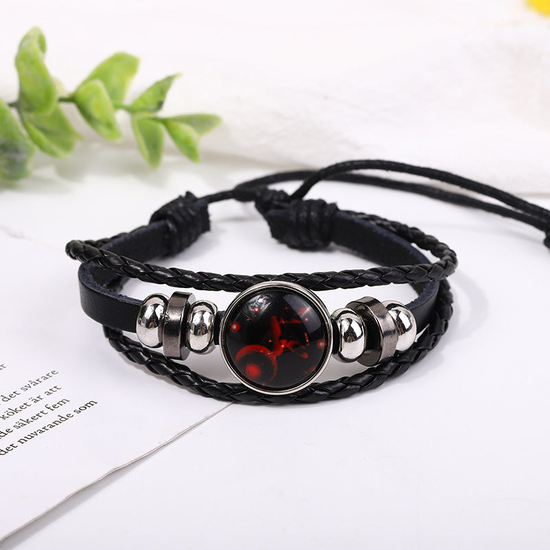 Zodiac Signs Leather Bracelet - Luminous Design, Vintage Style, Unisex Adjustable Bracelet for Couples - STAR8S
