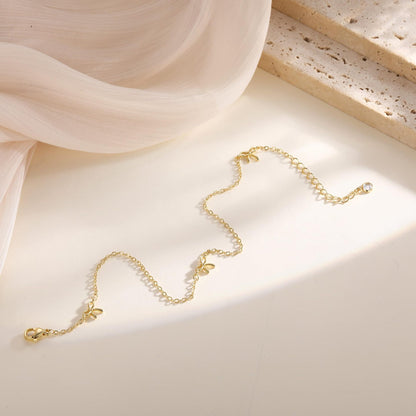 Gold-Plated Brass Bow Anklet for Women, Dainty Adjustable Charm Ankle Bracelet, Coquette Summer Beach Foot Jewelry