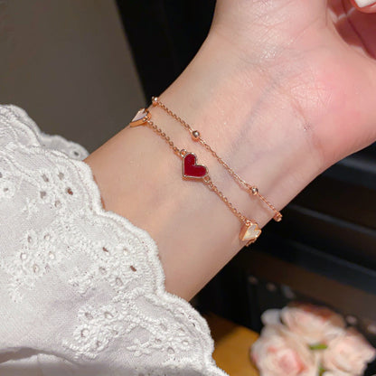 Heart Bracelet - Double Layered with Heart Pendant, Fashionable Adjustable Jewelry, Luxury Vintage Design - STAR8S