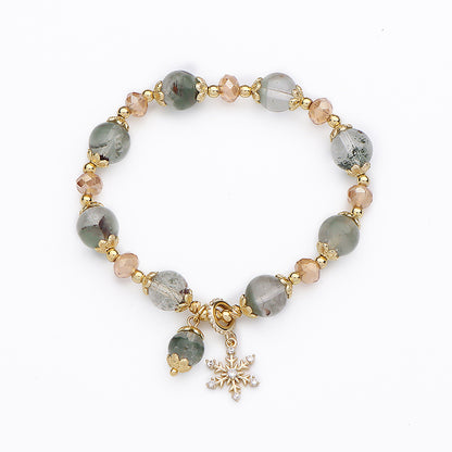 Green Phantom Crystal Charm Beaded Bracelet - Minimalist Design with Snowflake Pendant for Women - STAR8S