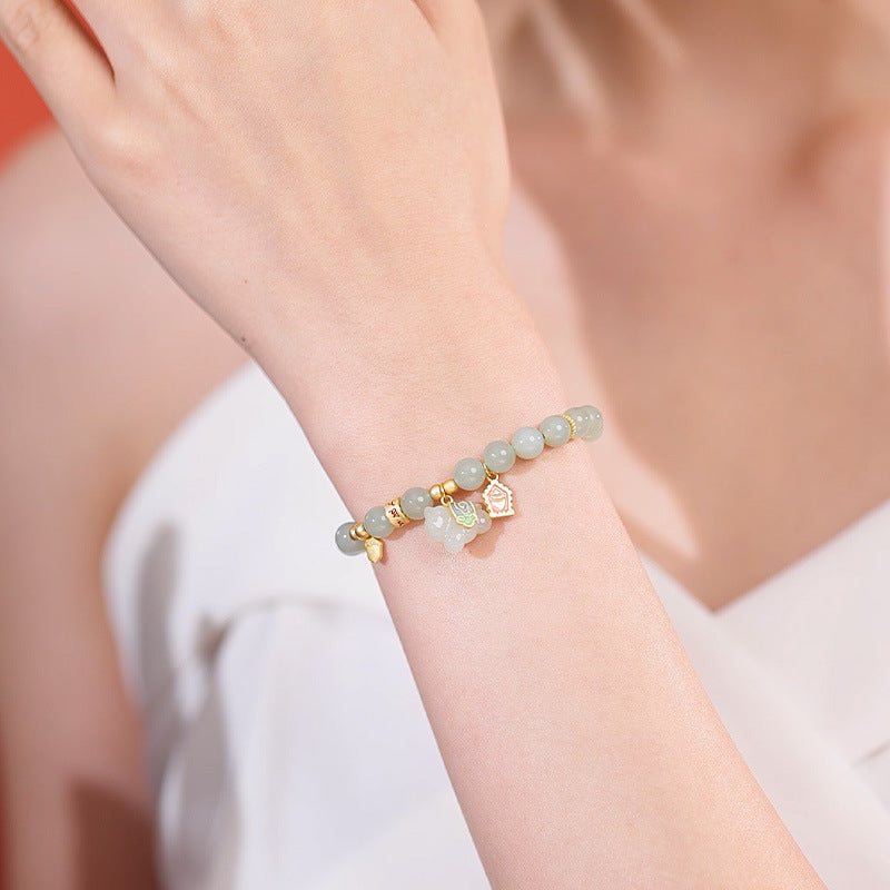 chinese zodiac horse jade bracelet – natural hetian jade beaded s925 silver women’s bracelet - star8s