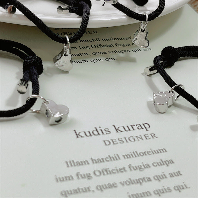 4pcs magnetic friendship bracelets for 4 best friends matching interlocking heart charm braided rope adjustable cord set family sibling long distance relationship gift 20g