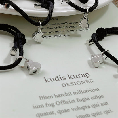 4Pcs Magnetic Friendship Bracelets for 4 Best Friends Matching Interlocking Heart Charm Braided Rope Adjustable Cord Set Family Sibling Long Distance Relationship Gift 20g